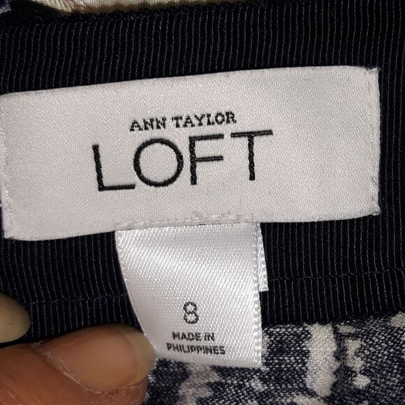 Ann Taylor Loft Linen Mini A-line Skirt Vertical Striped Ribbon Waist Blk Sz 8 - Picture 12 of 12